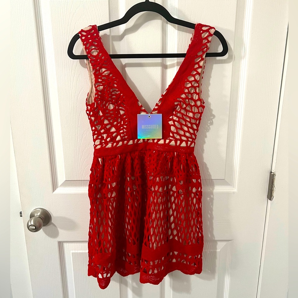 ASOS Petite Red Lace Plunge Babydoll Dress